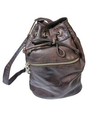 Vtg 90s Y2K Ralph Lauren Brown Leather Drawstring Bucket Crossbody Shoulder Bag